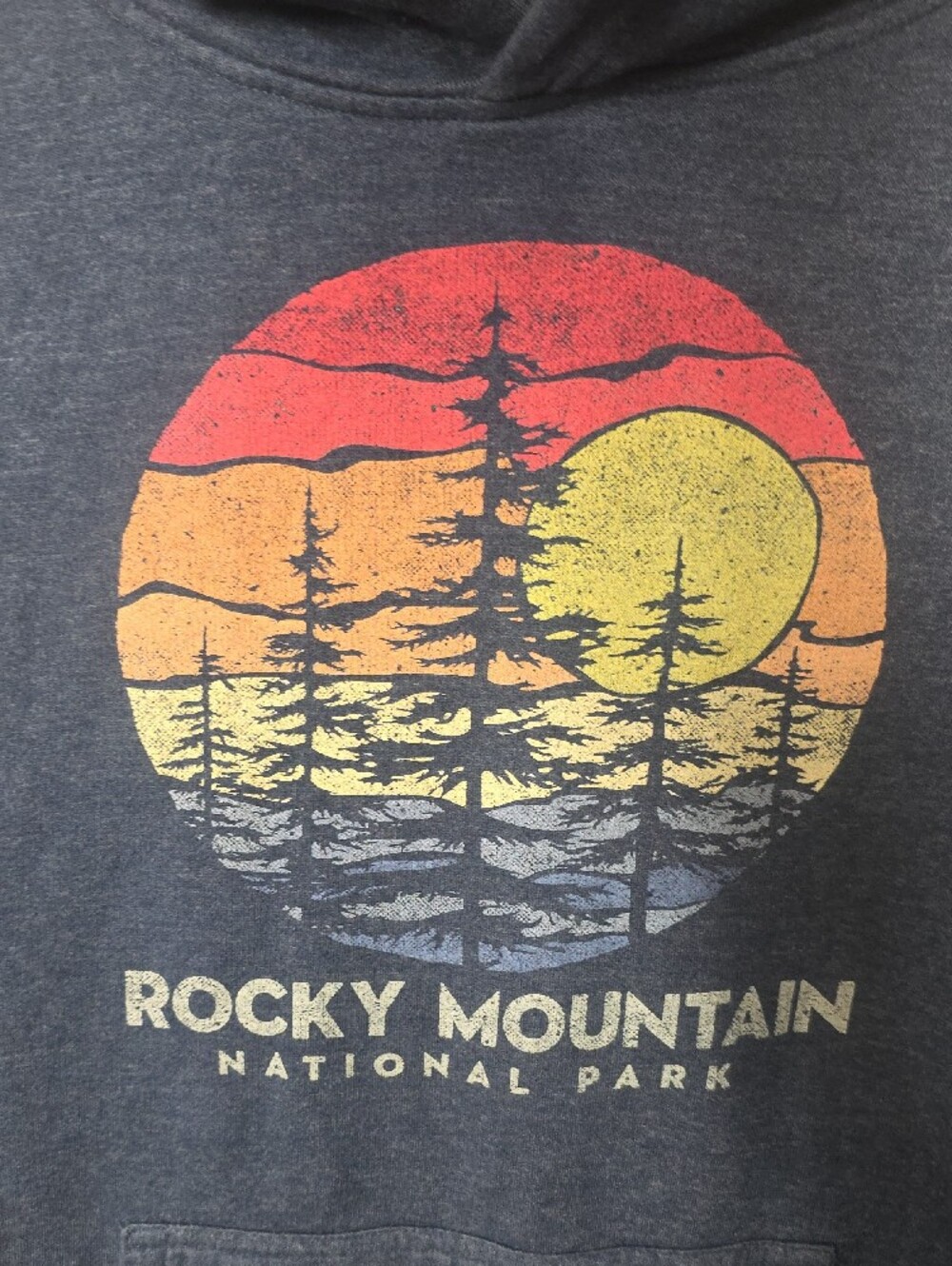 Rocky Mountain National Park Heather Blue Graphic Hoodie Sweatshirt Oversized - Picture 3 of 8